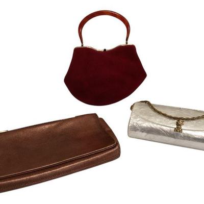 ROHU539 Very Special Collection Of Rare, Vintage Purses	Worth New York, made in Italy, copper metallic leather clutch with top handle...