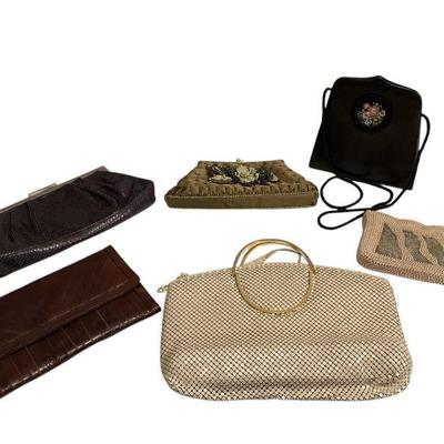 ROHU534 Vintage Evening Bags	Black leather with embroidered emblem on front and cord shoulder strap; Heavy Japanese seed pearl clutch by...