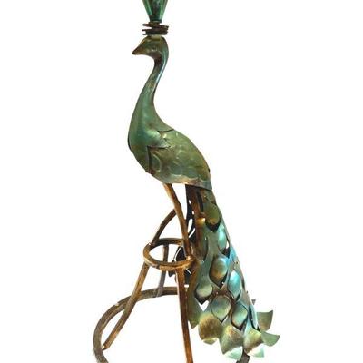 ROHU519 Peacock Statue	Heavy (10lbs) metal statue of peacock. 24" tall x 12" wide, unmarked.
