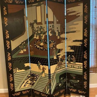 Carved Asian 4 Panel Screen