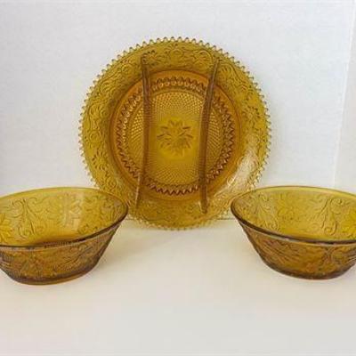Discontinued Tiara Sandwich Amber Serving Collection .jpg