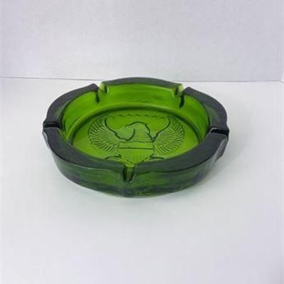 Large Tiara Green Glass Ashtray .jpg