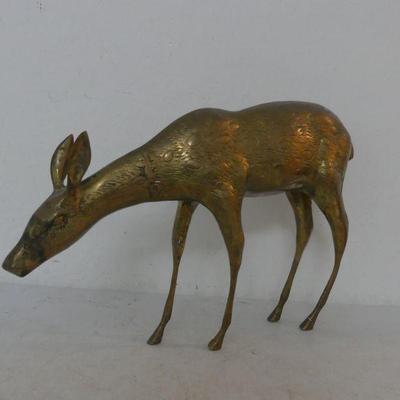 Vintage MCM Brass Doe Statue - 17" x 12" x 2½"