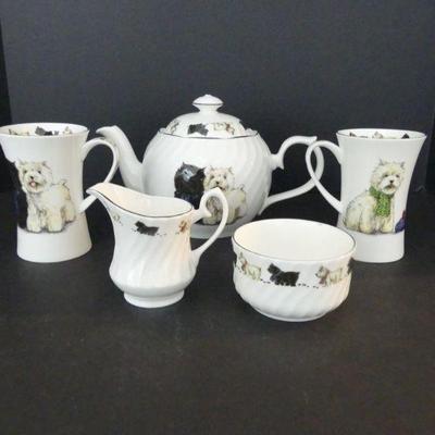 Vintage Hudson & Middleton "Scottie Dogs" Tea for Two - Teapot, Sugar Bowl, Creamer & 2 Mugs