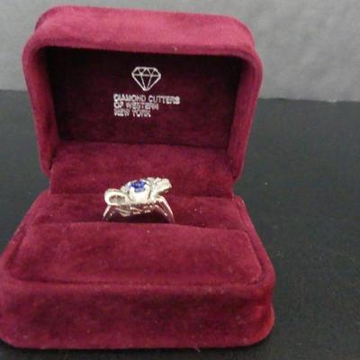 18k White Gold Ring with Large Step Cut Octagon Lab Sapphire & Genuine Diamonds - Size 8½ - TW 6.0g
