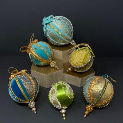 6-Pcs Vintage Frederick & Nelson Hand-Stitched Holiday Ornaments Set 1	