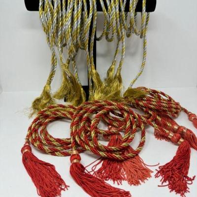 Set of 8 Decorative Rope Tie-Backs w/ Tassels in Gold,Silver, & Orange	