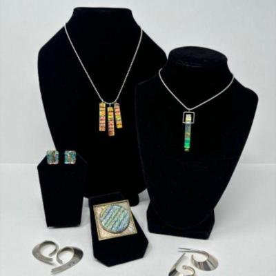 Fluorescent & Sparkly Blown Glass & Sterling + Norwegian Jewelry	