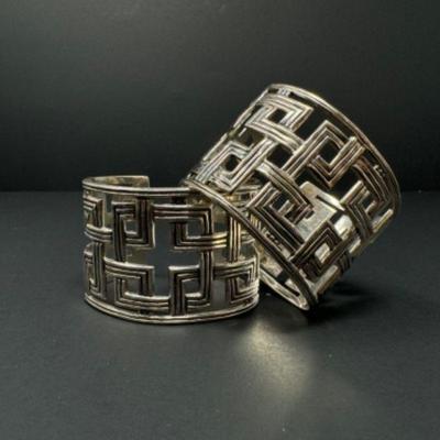 Pair of Sterling Silver Basket Weave Cuff Bracelet - Approx.106.75g	