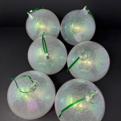 Set of 6 Extra Large Sparkle Blown Glass Christmas Ornaments	