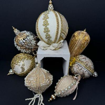 Vintage Hand Stitched Frederick & Nelson Ornaments- Cream, Nude & Gold	
