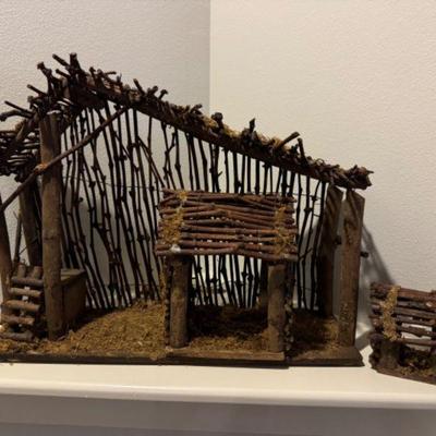 Unique 3-Piece Twig & Moss Christmas Manger Display	