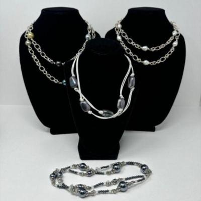 3 Sterling Silver Pearl Necklaces + New Nordstrom Pearl Necklace 267g+	