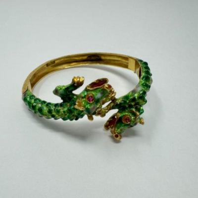 18K Gold Italian Dragon Bracelet w/ Pink Gemstones (Approx. 39.9g)	