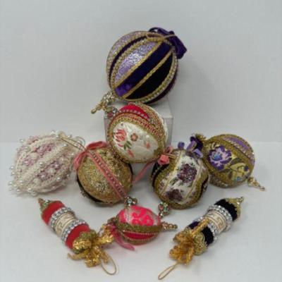 ﻿Vintage Frederick & Nelson Hand-Stitched Ornaments(9pc) Pink & Purple	