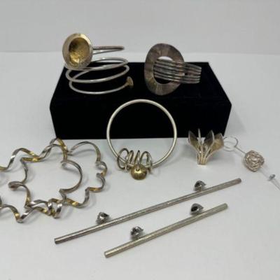 Large Collection Of Sculptural Silver Jewelry - See Notes	