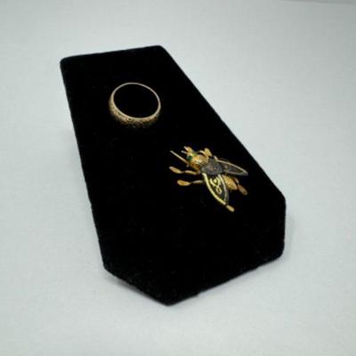 Spanish Gold-Filled Pin + 9k Gold Vintage British Pinky Ring (3.5g)	