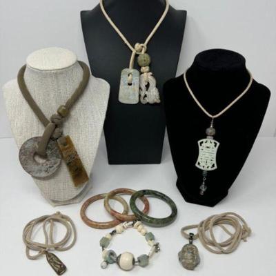 Earthy Stone Jewelry Set w/ Long Necklaces & Bracelets	
