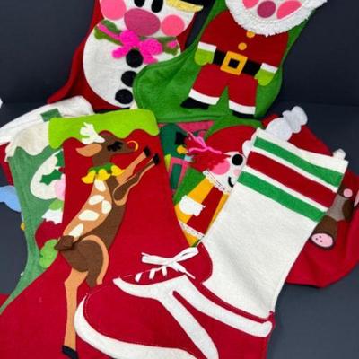 Set of 11 Vintage Colorful Felt Christmas Stockings	