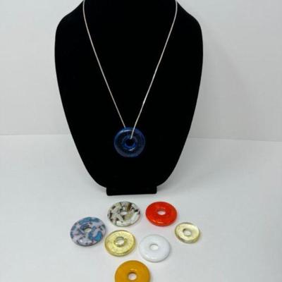 24” Sterling Silver Chain w/ Blown Glass Donut Shaped Pendants	