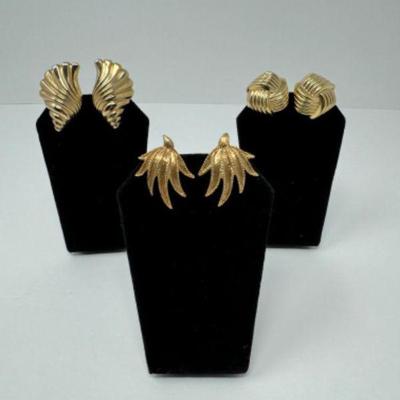 3 Pairs of Vintage 14k Gold Earrings (2 Clip-On, 1 In-Ear) - 28.28g	