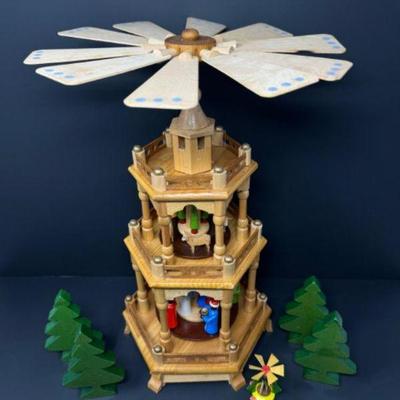 Vintage German Weihnachts 3-Tier Pyramid Nativity Windmill Scene	