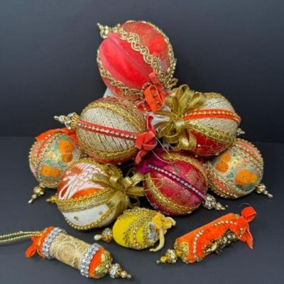 10Pc ﻿Vintage Hand-Stitched Frederick & Nelson Ornaments-Pink/Orange	