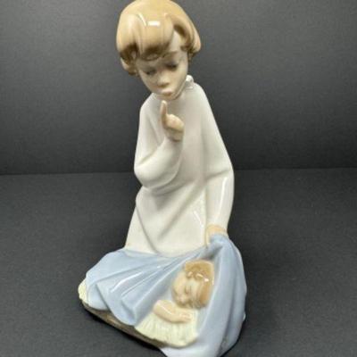 Lladró Porcelain Boy Figurine w/ Sleeping Baby	