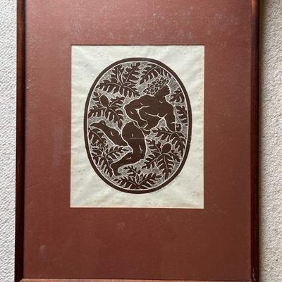 AAT017- Koa Framed Dietrich Varez Block Print Titled Kukuni 