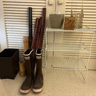 AAT121- Various Bamboo Poles, Pottery, Gardening Boots & More