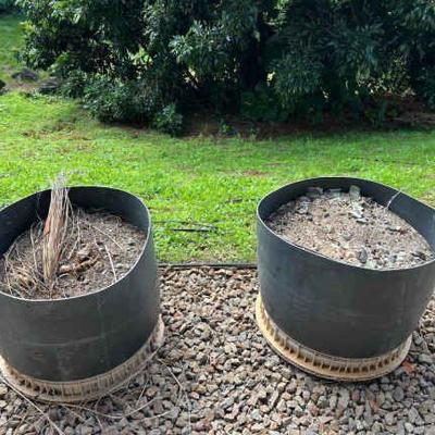 AAT147- (2) Large Plastic Half Drums Filled With Soil