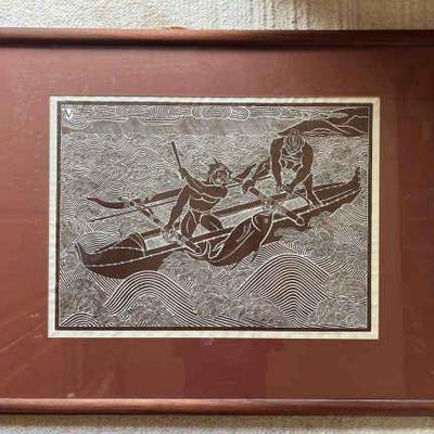 AAT015- Koa Framed Dietrich Varez Block Print Titled Ahi