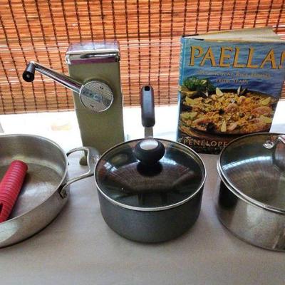 AAT004-Amazing Assortment Of Pots/Pans, Ice Crusher And Paella Cookbook