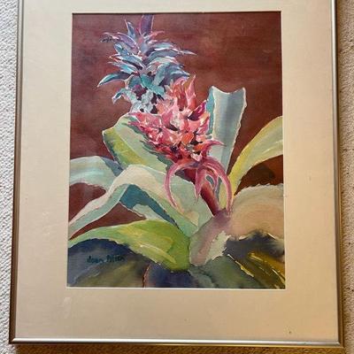 AAT024- Original Watercolor Bromeliad Painting By Joan Allen