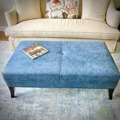 Blue leather ottoman