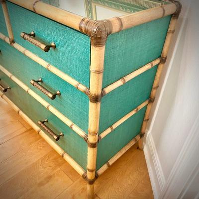 Tommy Bahama Twin Palms Pacific Teal dresser with bamboo trim