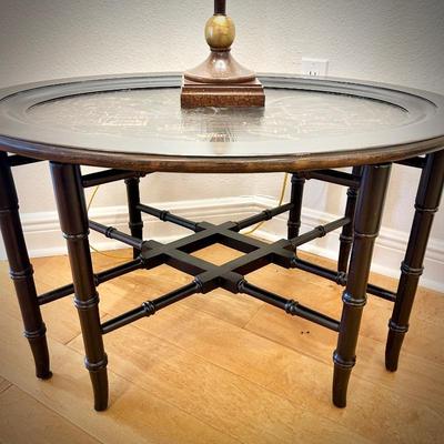 Black chinoiserie Ethan Allen tray table (matches upstairs chest of drawers and box table)
