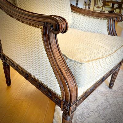 Drexel Heritage armchair with carved wood frame