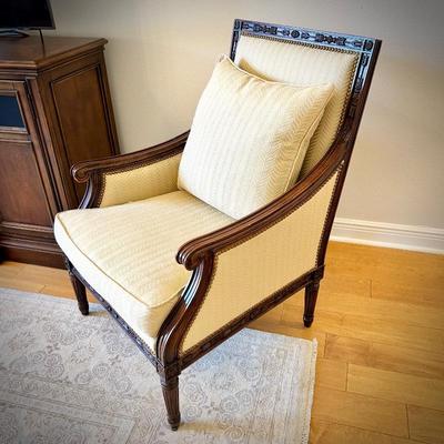 Drexel Heritage armchair with carved wood frame