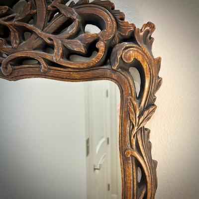 Carved wood entry mirror 