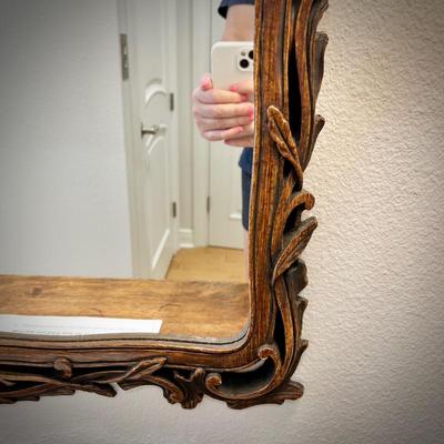 Carved wood entry mirror 