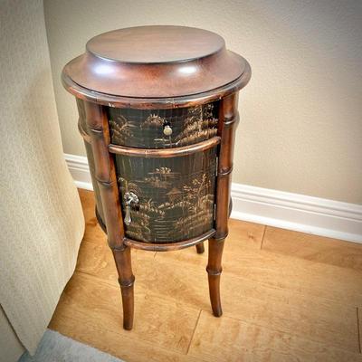 Ethan Allen black chinoiserie box table with bamboo legs (matches downstairs coffee table and upstairs chest of drawers)