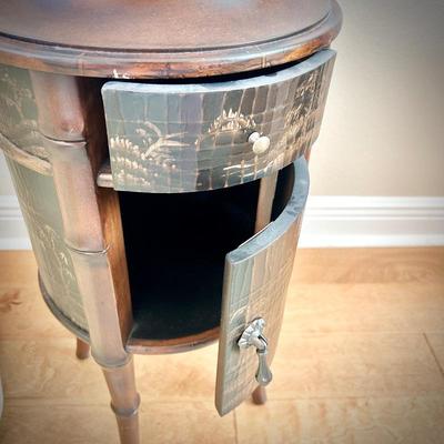 Ethan Allen black chinoiserie box table with bamboo legs (matches downstairs coffee table and upstairs chest of drawers)