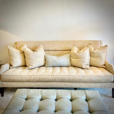 Off-white MCM-style Lawson Century linen sofa