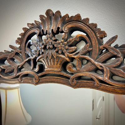 Carved wood entry mirror 