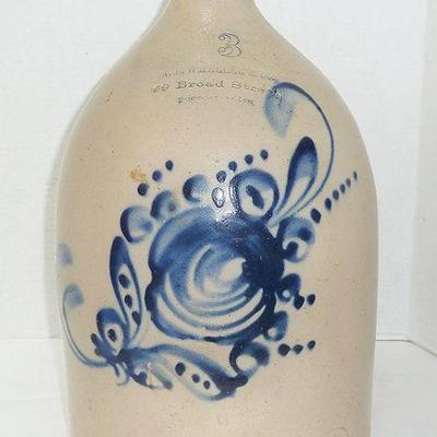 3 gal. blue decorated jug BOSTON MASS