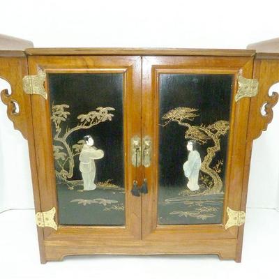 Asian wood jewelry cabinet