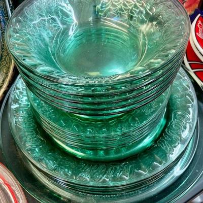 Coke green glass dishes