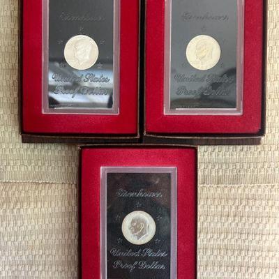 PTH228-(3) US Eisenhower Still In Box Silver Coins 1971,73,74