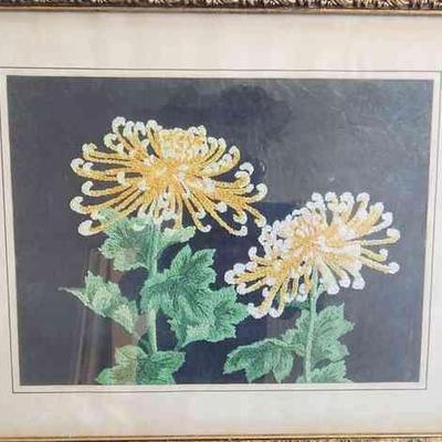 PTH394 - Framed Embroidered Chrysanthemums
